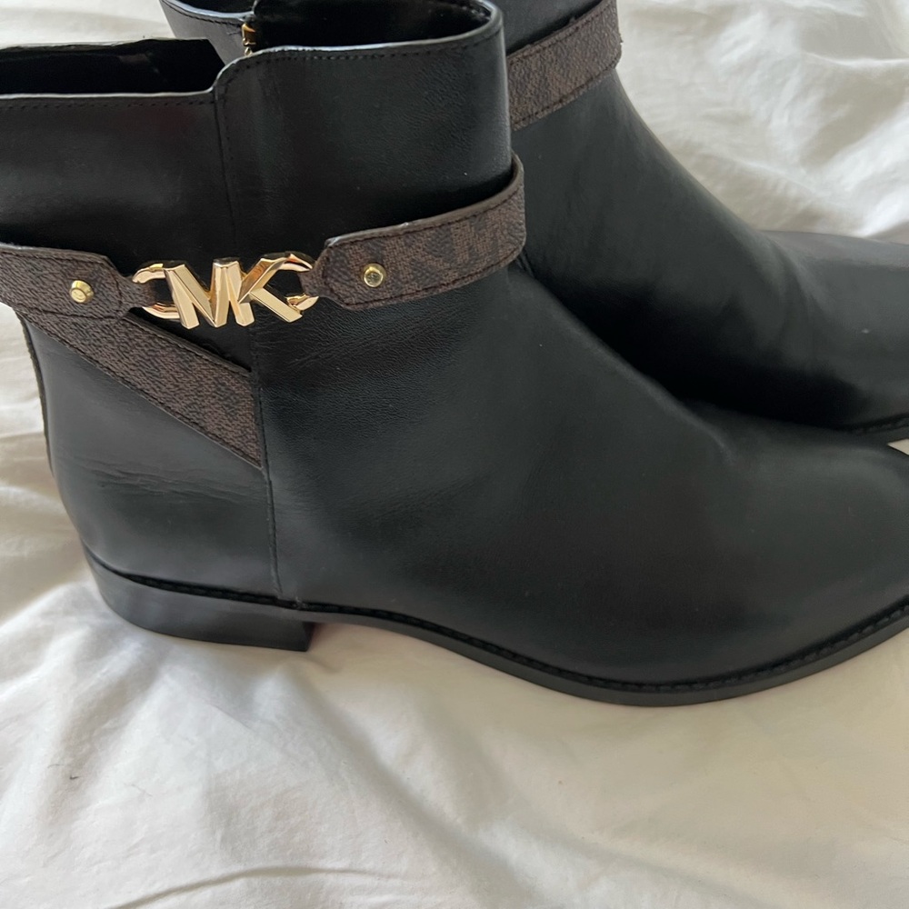 Michael Kors Black Ankle Boots with MK Gold Accent - Size 10M
